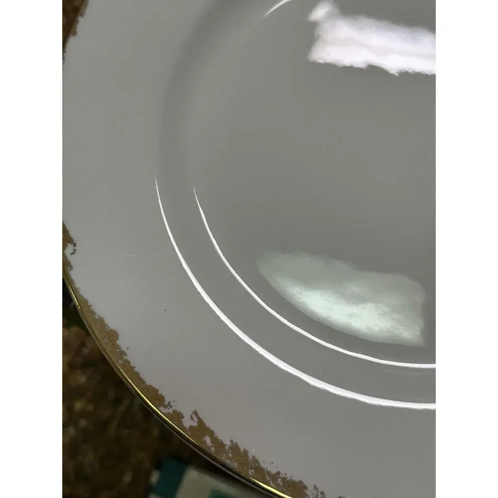 Lot of 12 The Cellar Made In Bangladesh White Dinner Plate With Gold Trim 10.25”